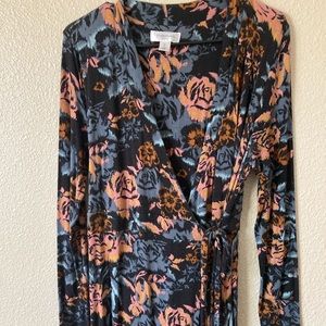Maternity long floral wrap dress